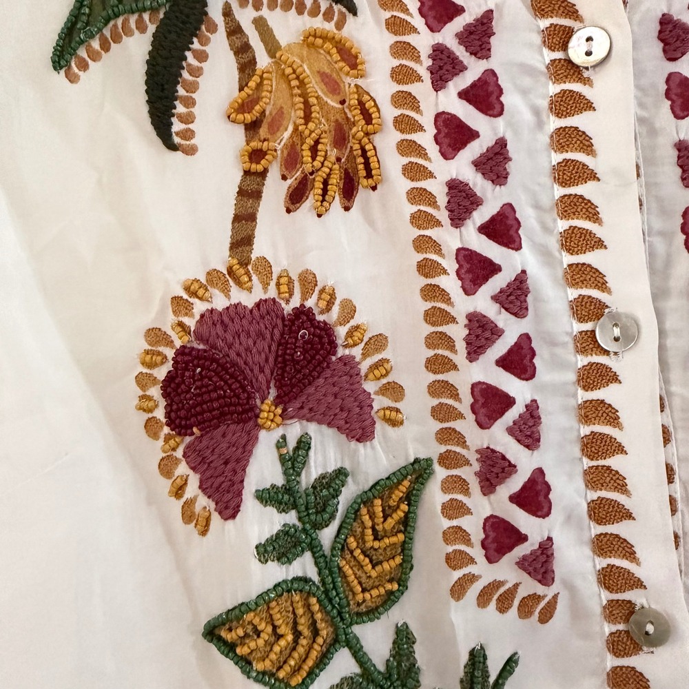 Farm Rio Off-White Made In Brazil Embroidered Maxi Dress Beaded Tropical NWT L - Picture 9 of 11